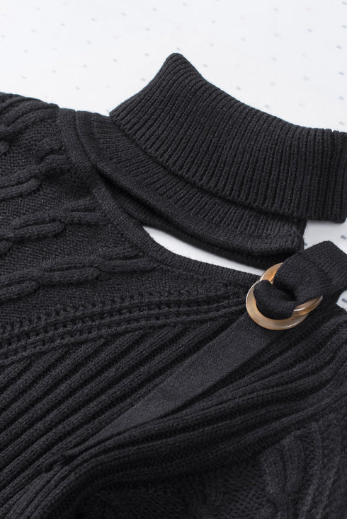 Strapped Cut Out Shoulder Turtleneck Sweater
